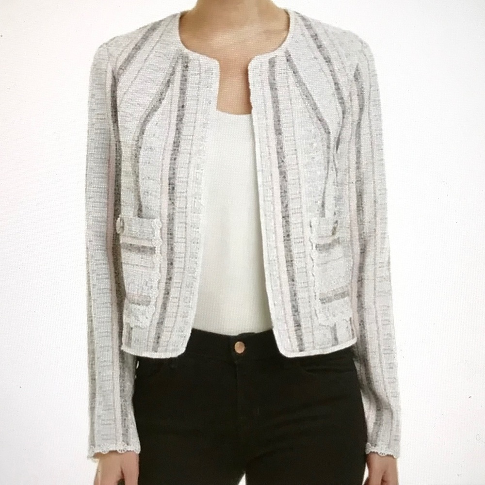 LAUNDRY By Shelli Segal Fringe Crochet Tweed Blazer Women’s Size 10